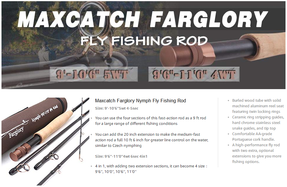 Farglory 9-10'6''FT 5WT 4-5 Sec Fly Rod With 16'' Extra Extension Section