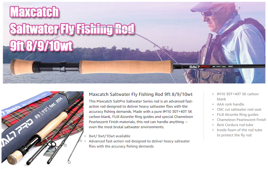 MAXIMUMCATCH Maxcatch SaltPro Saltwater Fly Fishing Rod 9ft 8/9/10wt Graphite IM10 Fast Action