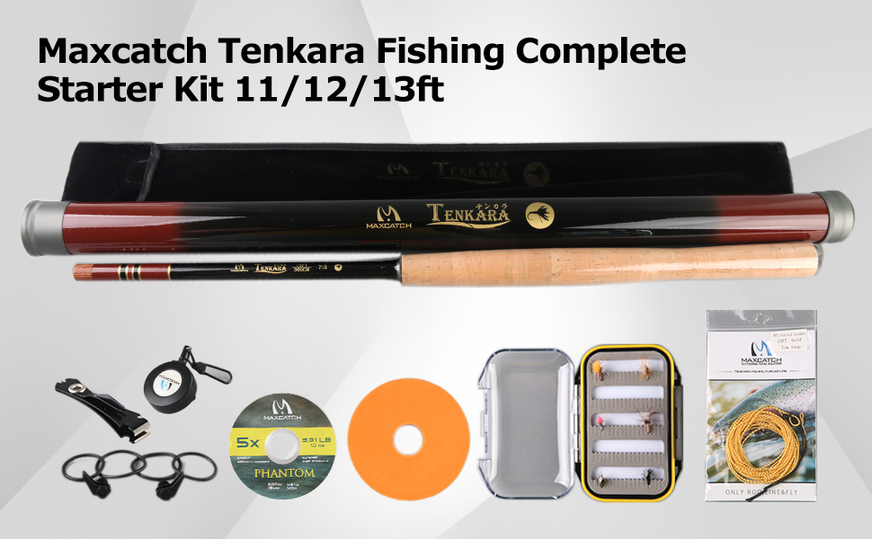 Superior Tenkara Fly Fishing Kit (11 ft./12 ft./13 ft.) - Tenkara Fly Rod,  Line, Box & Flies